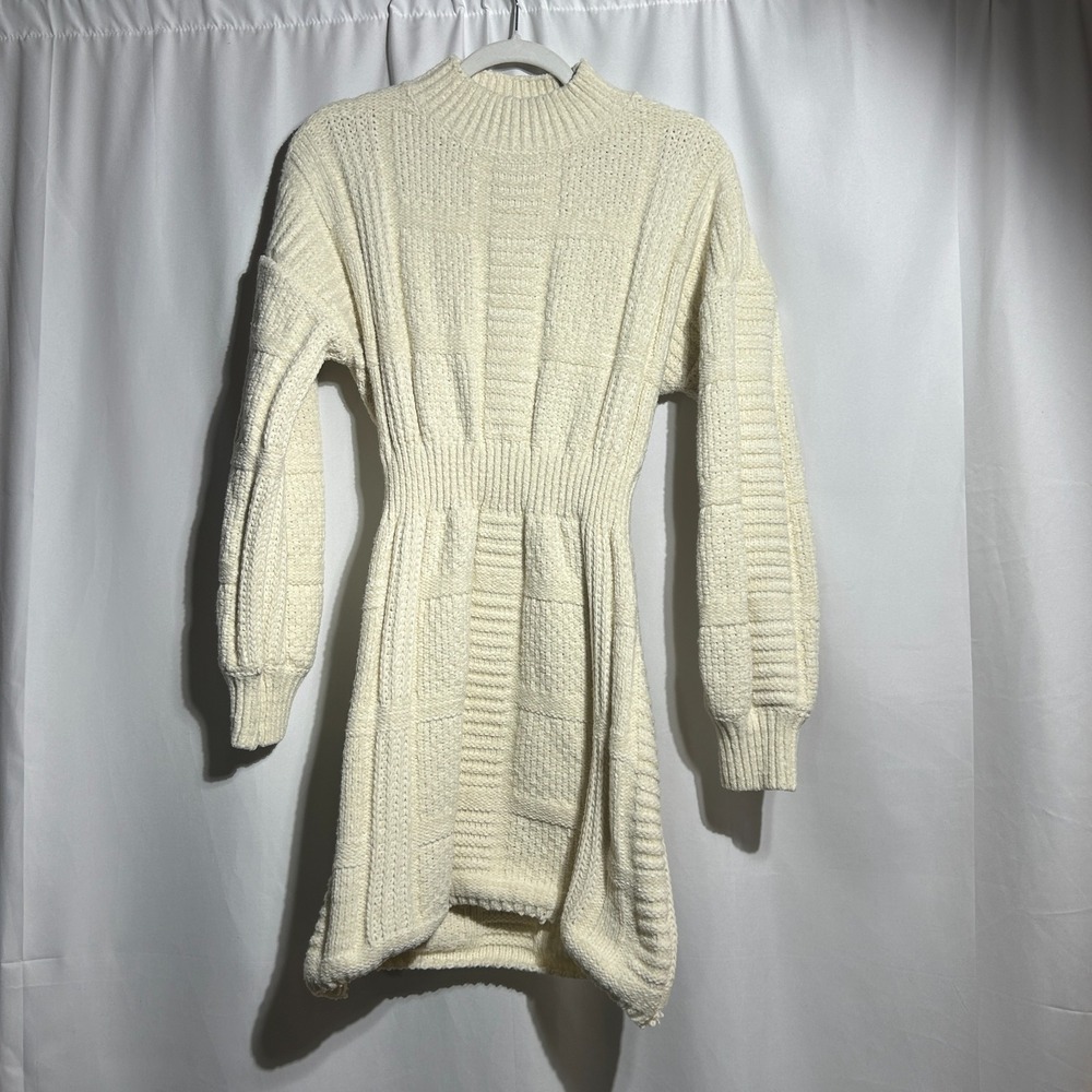 LULU'S Patchwork It Cream Cable Knit Cutout Sweater Dress Women's Size Small